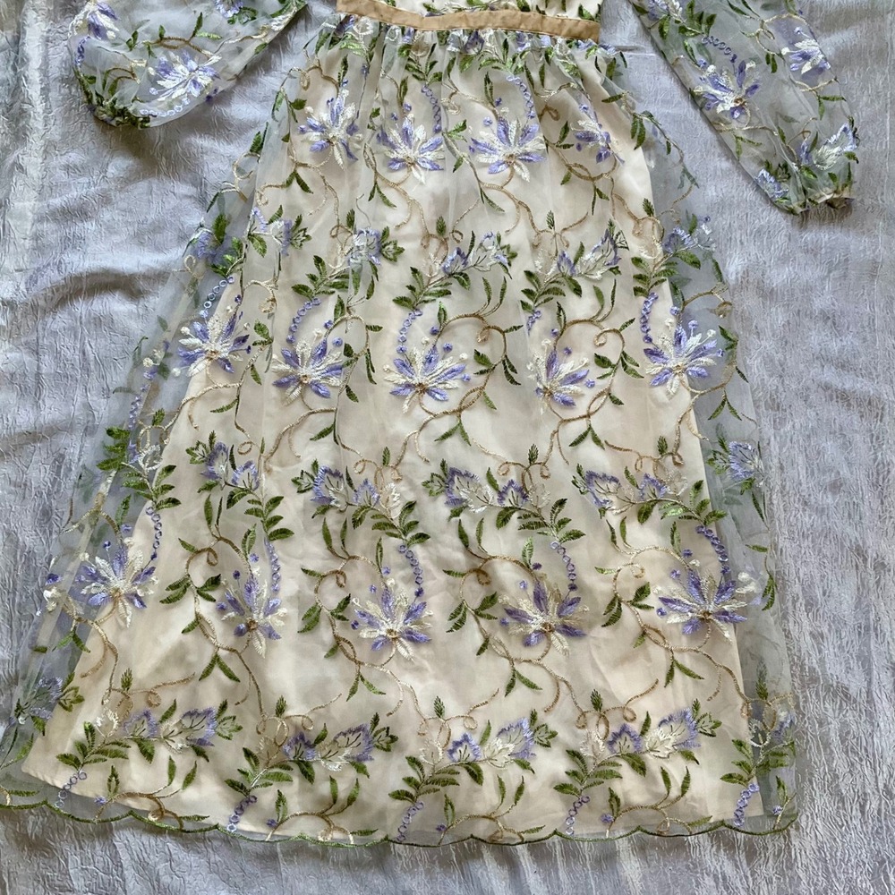 NWT Just Me Floral Embroidered Sheer Mesh Maxi Dress Small S Keyhole Cottagecore - Picture 9 of 16